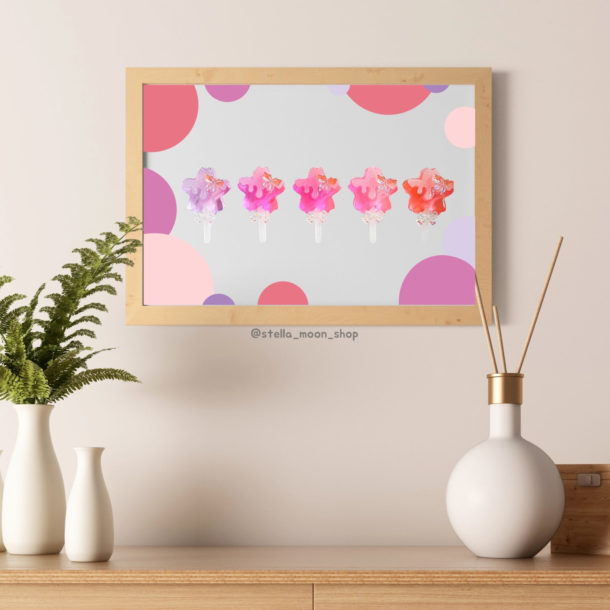 Butterfly & Sakura Lollipop Framed Artwork 5x7 - The Stella Moon Shop