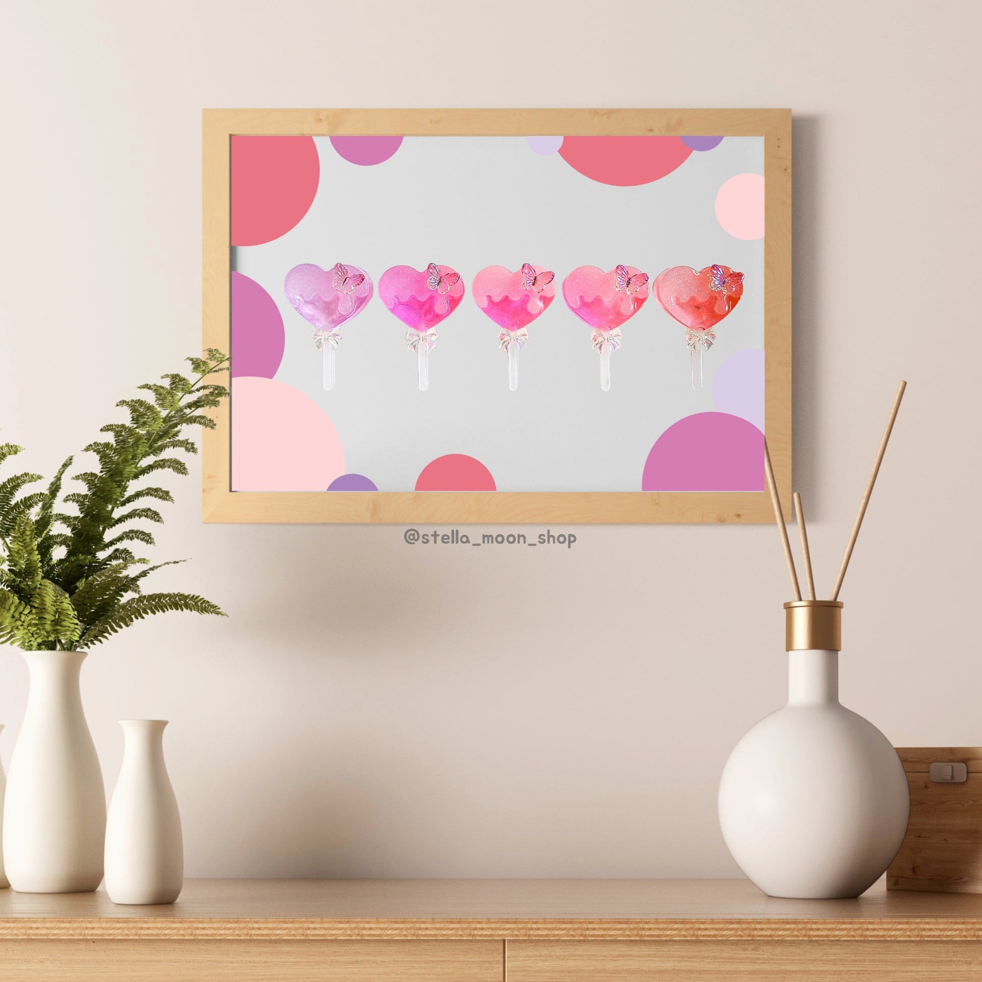 Butterfly & Heart Lollipop Framed Artwork 5x7 - The Stella Moon Shop