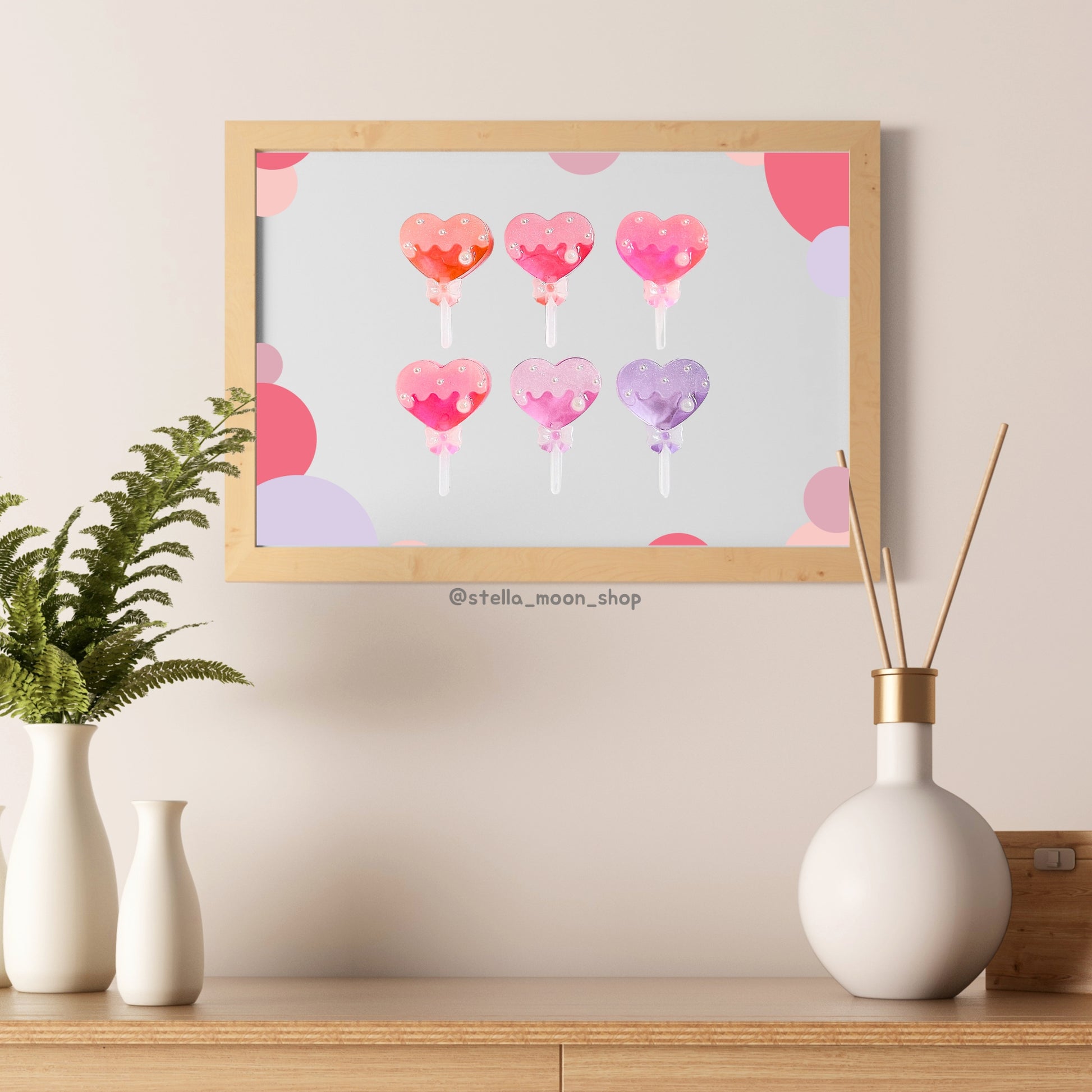 Framed Heart Lollipop Artwork 5x7 - The Stella Moon Shop