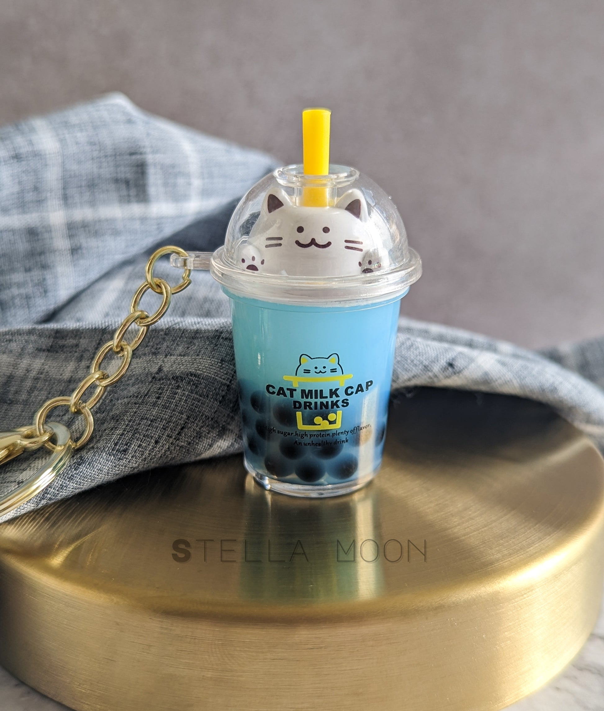 Boba Cat Liquid Keychain - The Stella Moon Shop