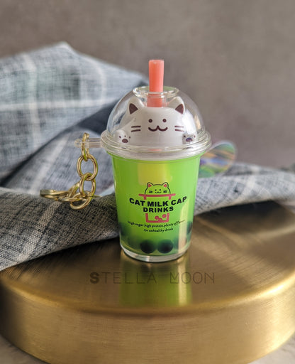 Boba Cat Liquid Keychain - The Stella Moon Shop