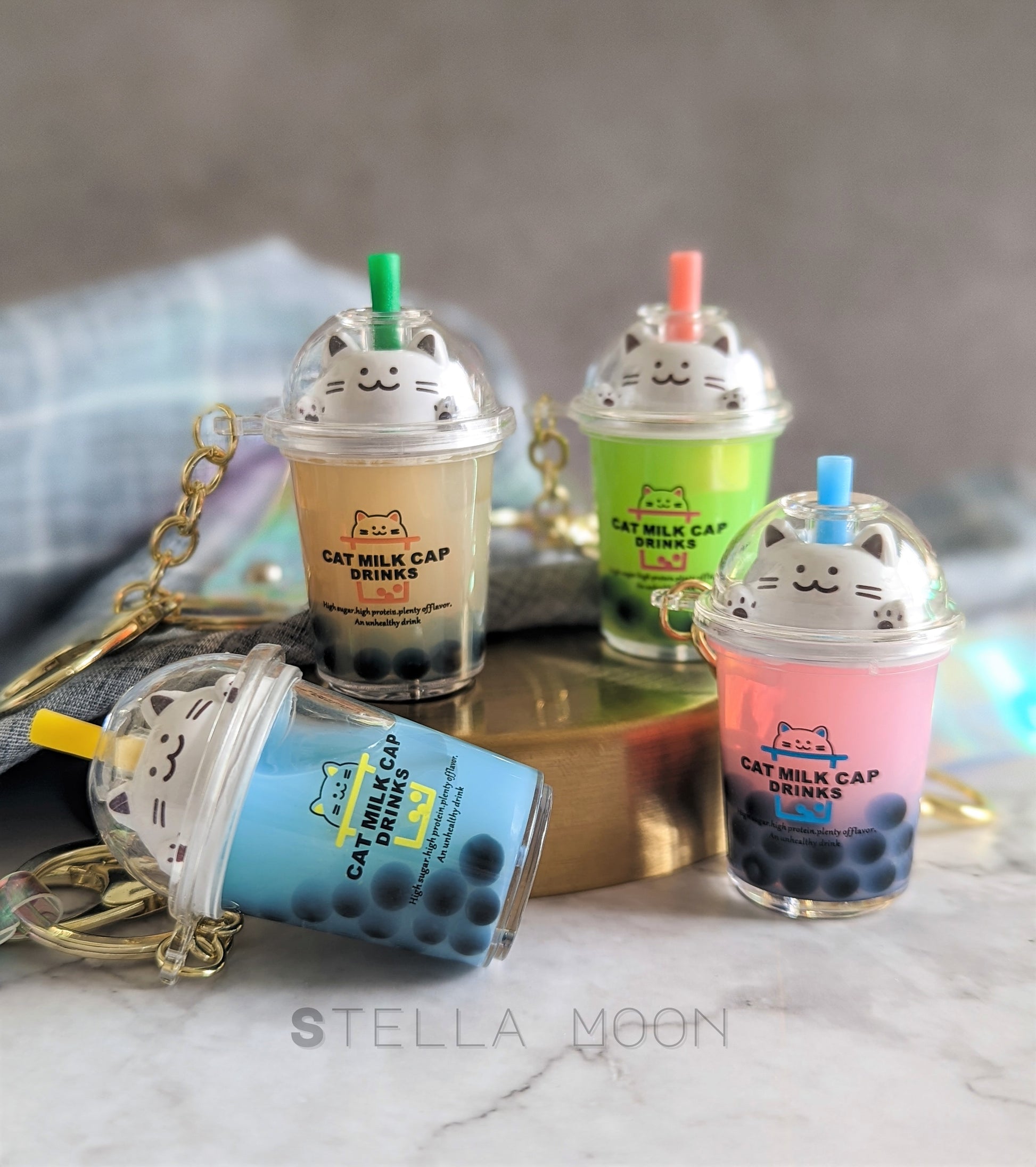 Boba Cat Liquid Keychain - The Stella Moon Shop