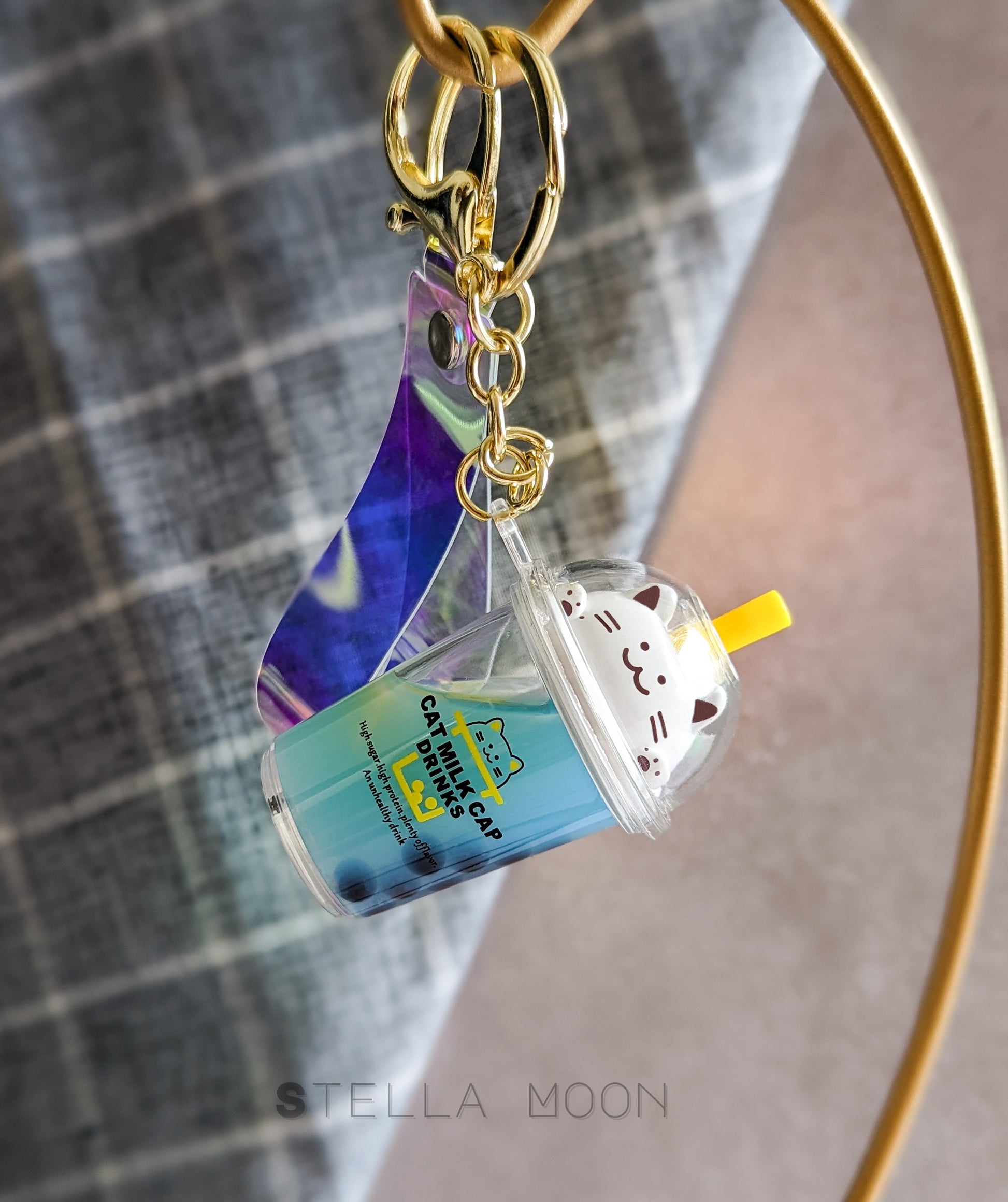 Boba Cat Liquid Keychain - The Stella Moon Shop