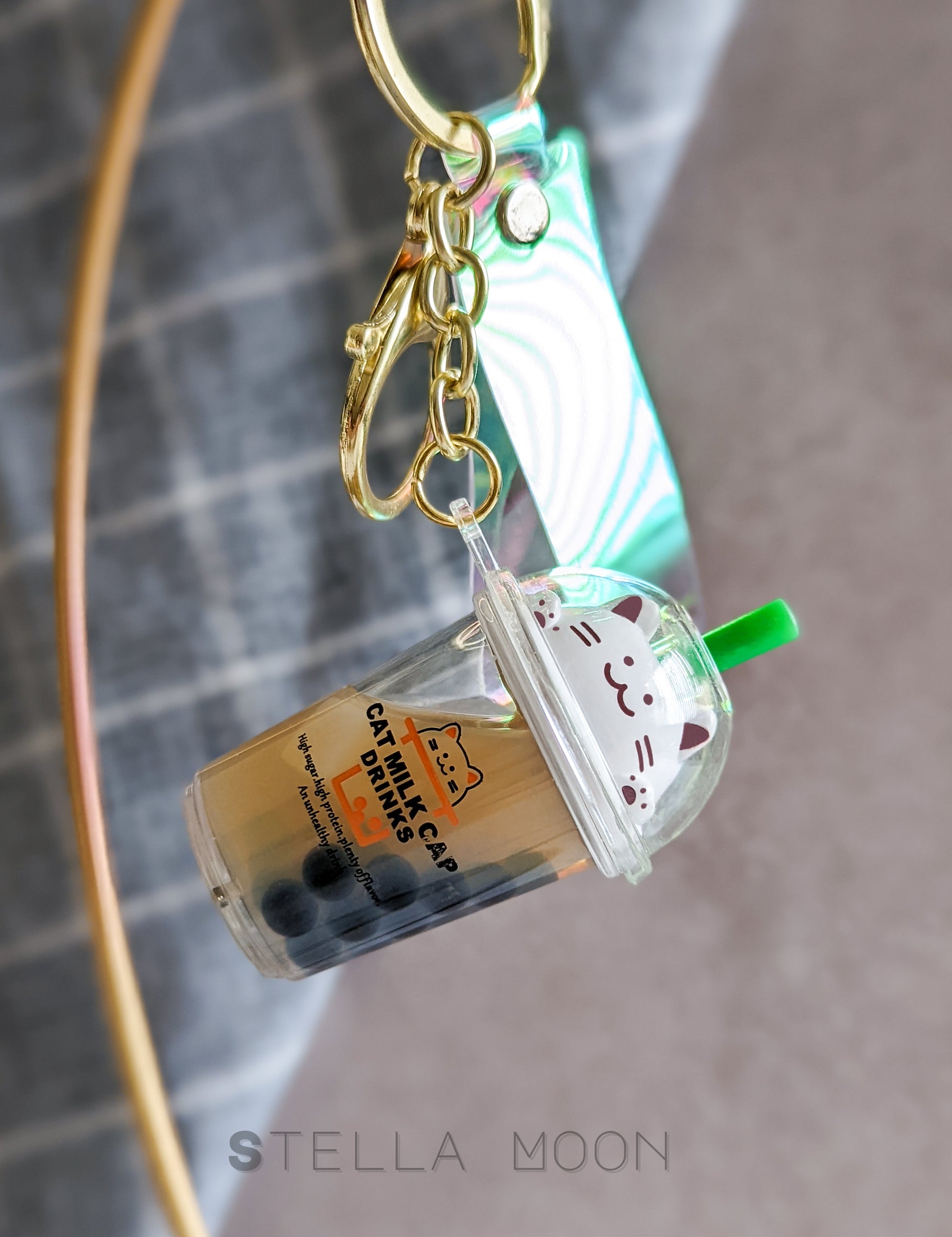 Boba Cat Liquid Keychain - The Stella Moon Shop