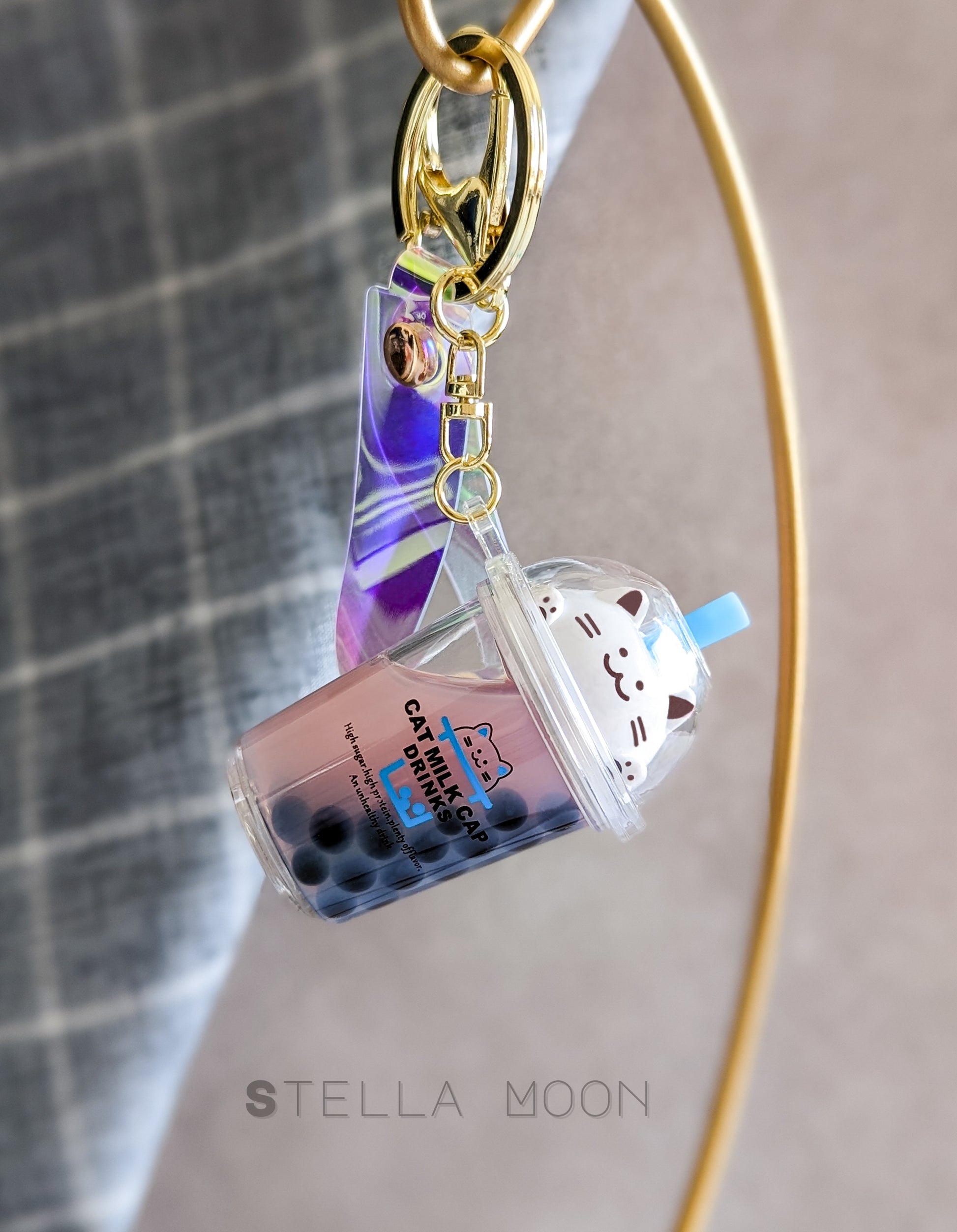 Boba Cat Liquid Keychain - The Stella Moon Shop