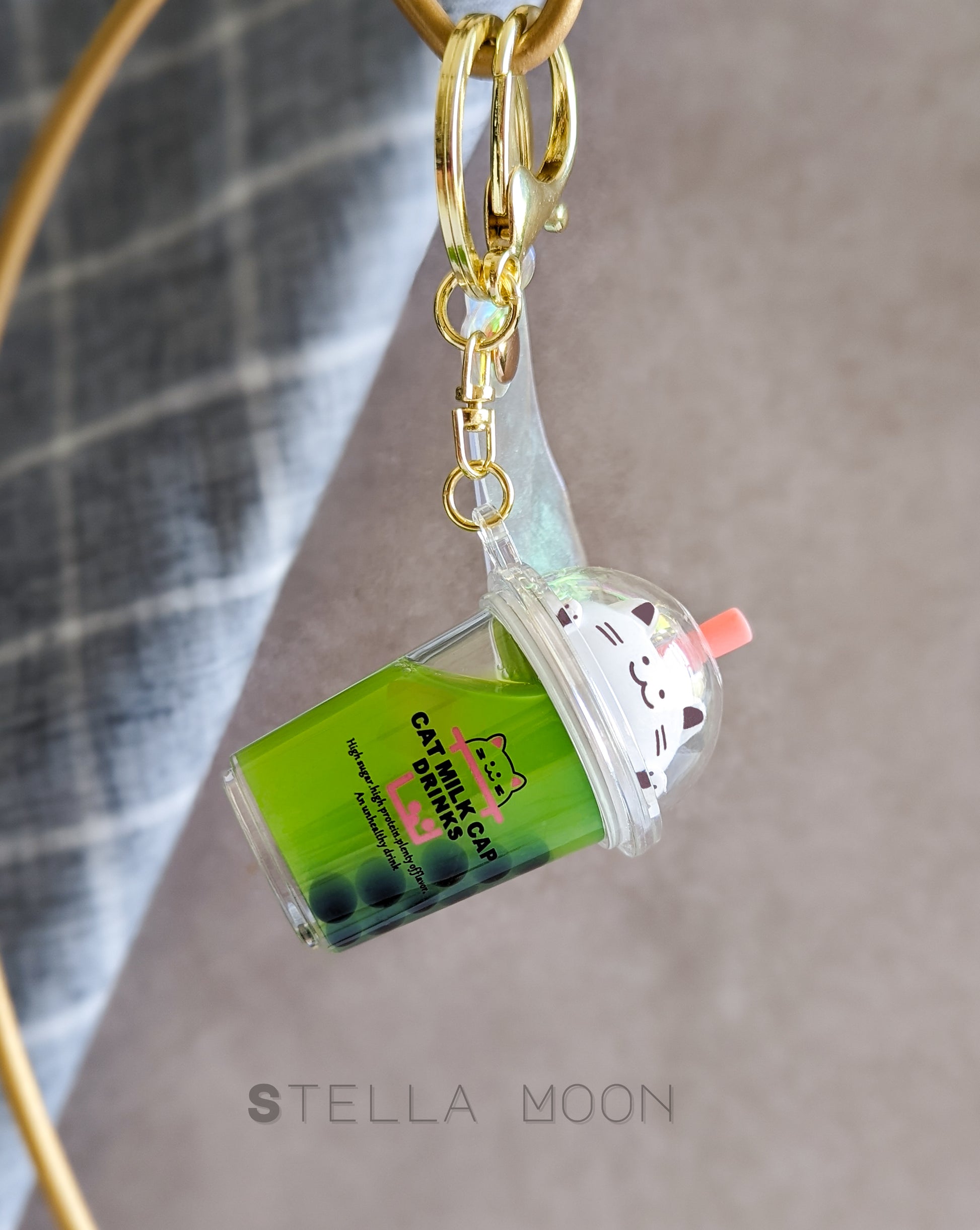 Boba Cat Liquid Keychain - The Stella Moon Shop