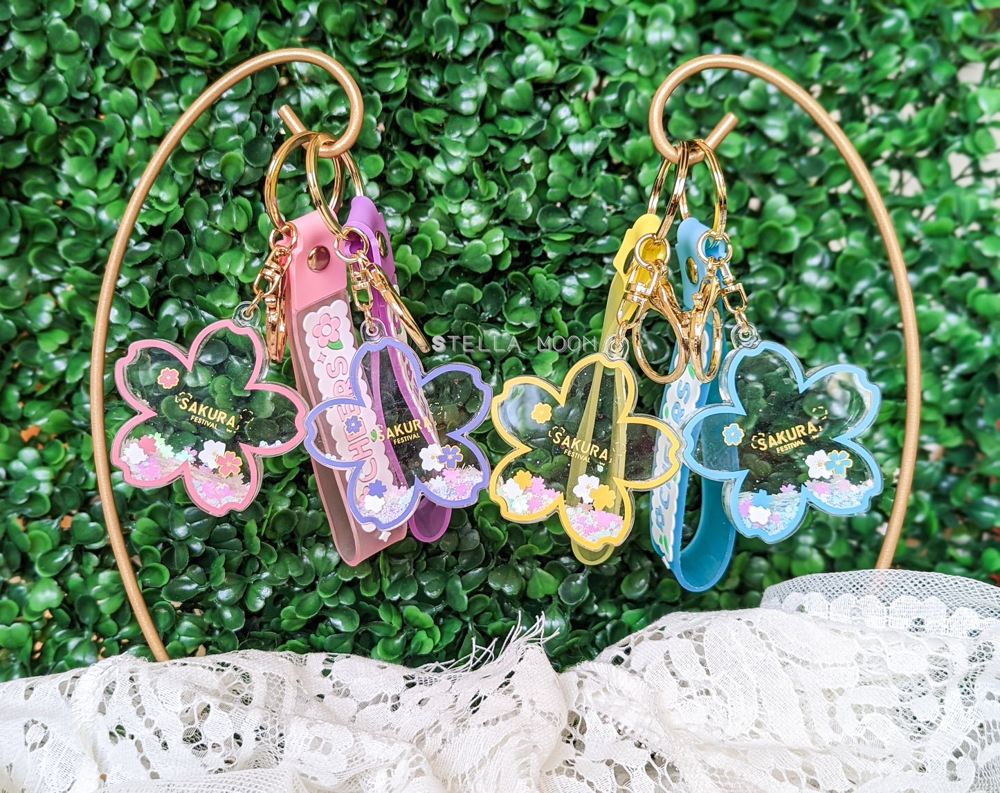 Sakura Flower Liquid Keychain - The Stella Moon Shop