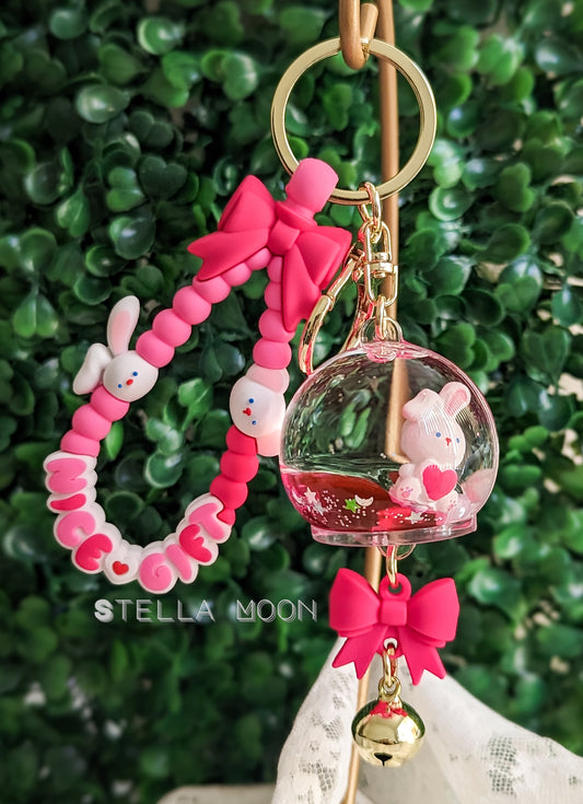 Bunny & Bear Pink Liquid Keychain - The Stella Moon Shop