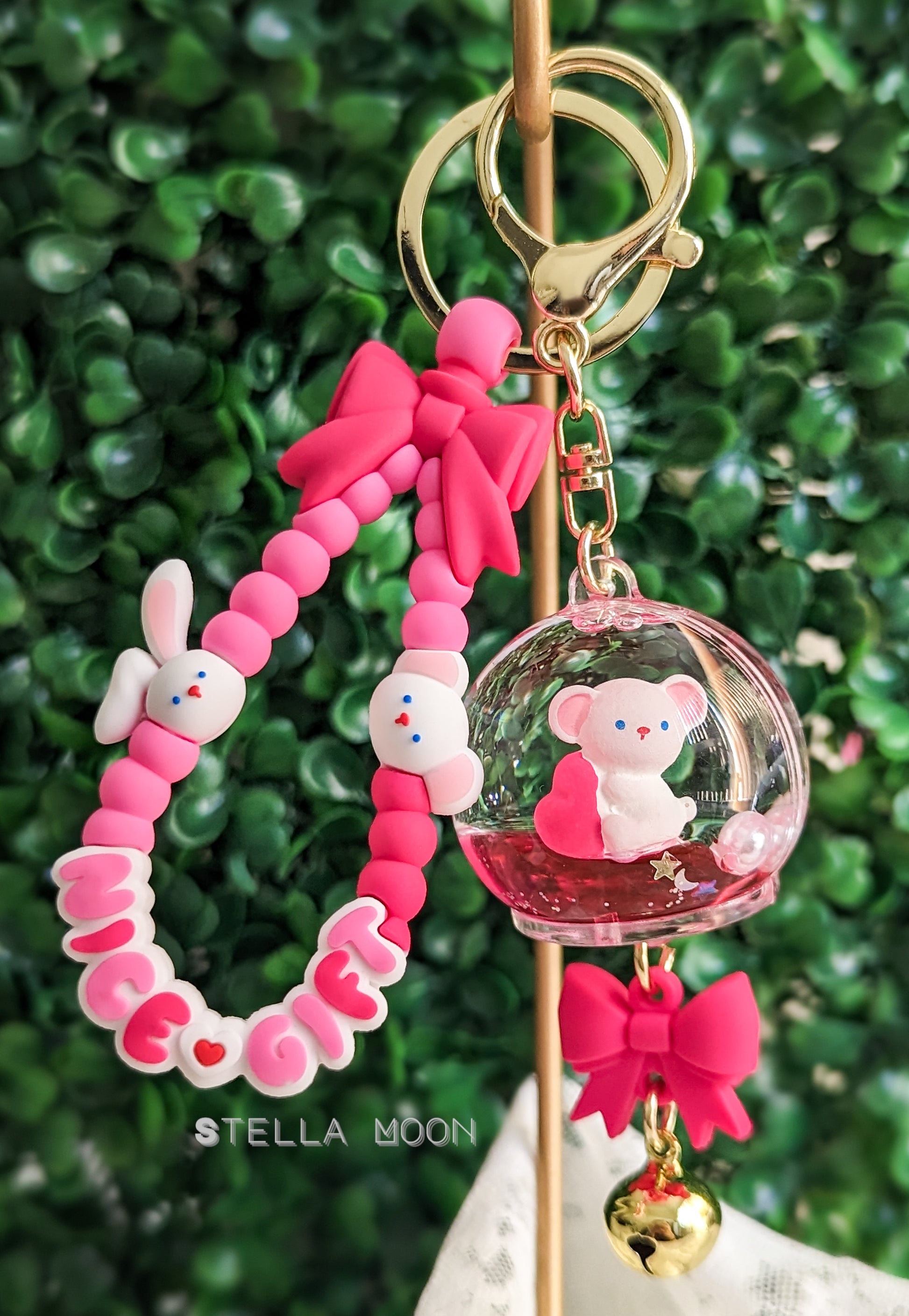 Bunny & Bear Pink Liquid Keychain - The Stella Moon Shop