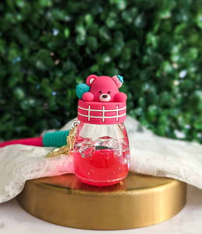 Pink Strawberry Bear Liquid Keychain - The Stella Moon Shop