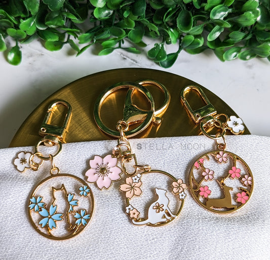 Flower Bunny & Cat Keychain - The Stella Moon Shop