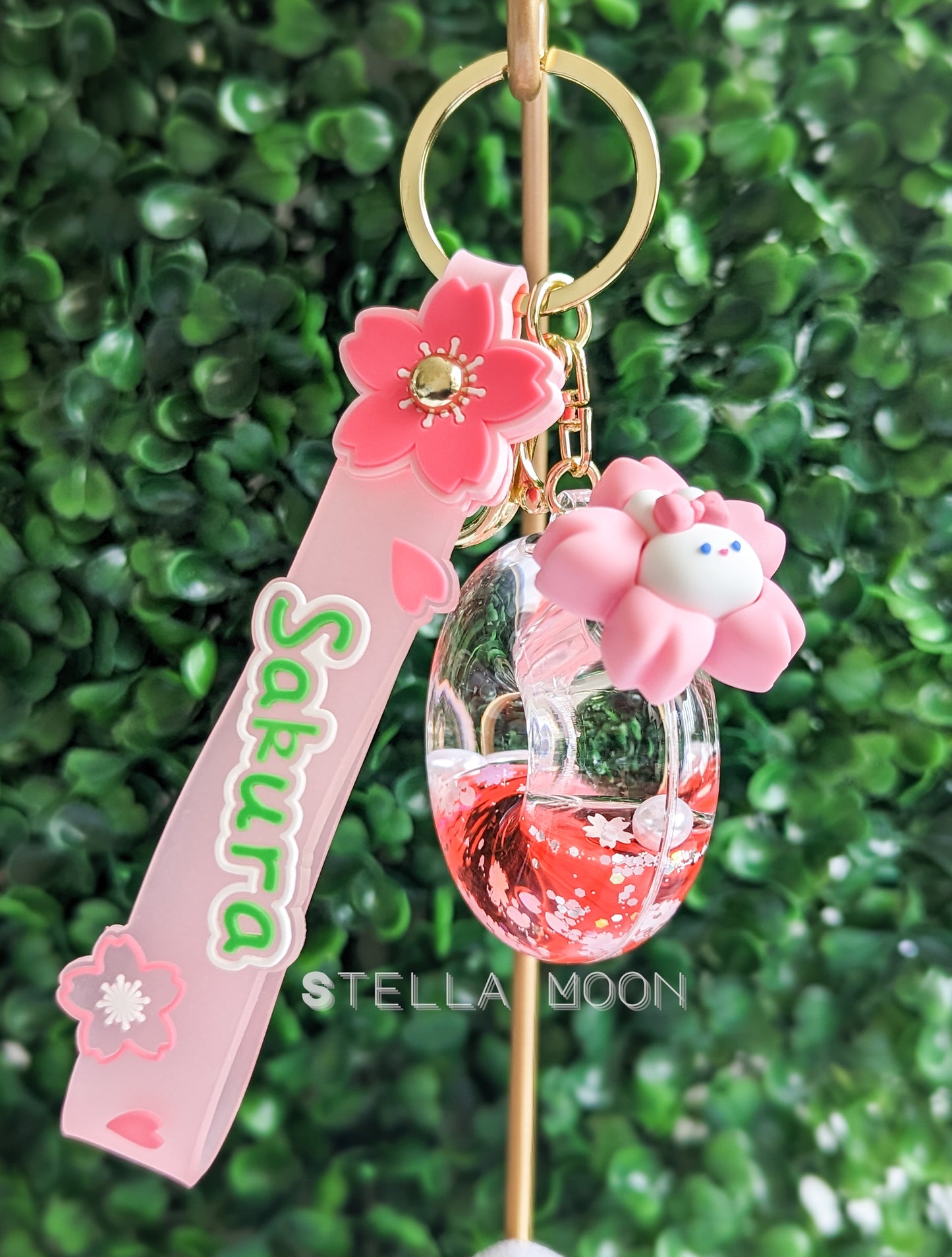 Pink Sakura Bunny Liquid Keychain - The Stella Moon Shop