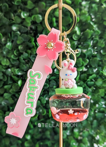 Pink Sakura Bunny Liquid Keychain - The Stella Moon Shop