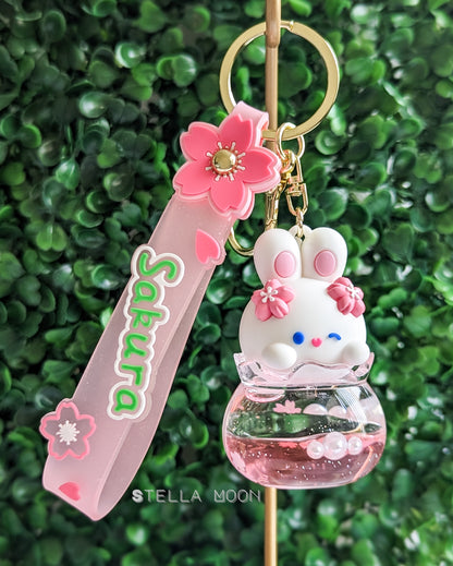 Pink Sakura Bunny Liquid Keychain - The Stella Moon Shop