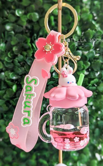 Pink Sakura Bunny Liquid Keychain - The Stella Moon Shop