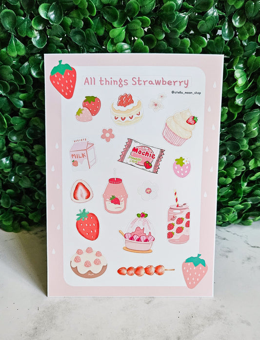 All Things Strawberry Sticker Sheet - The Stella Moon Shop