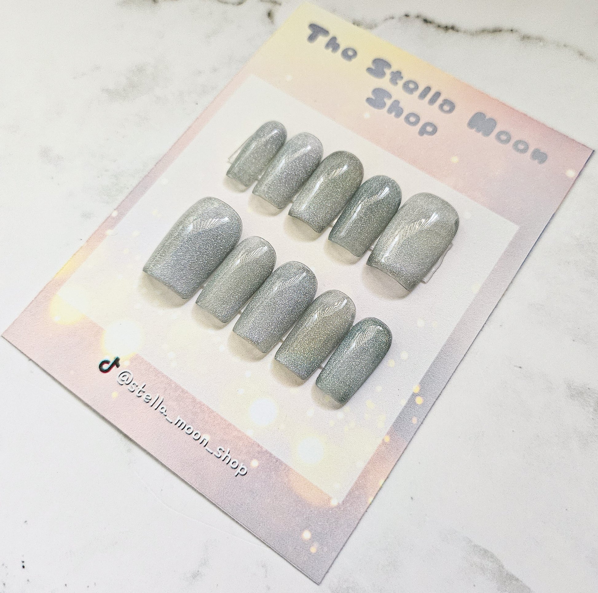 Silver Stardust Press-On Nails - The Stella Moon Shop