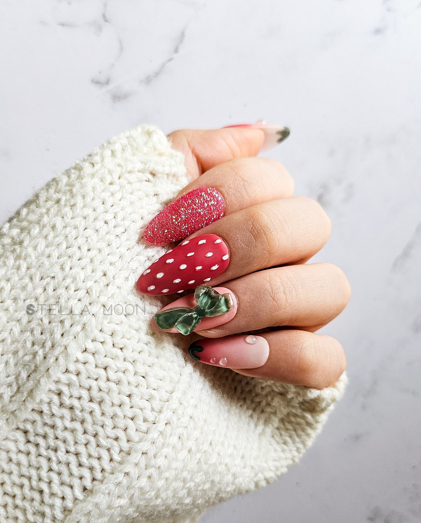 Deconstructed Strawberry Press-On Nails - The Stella Moon Shop