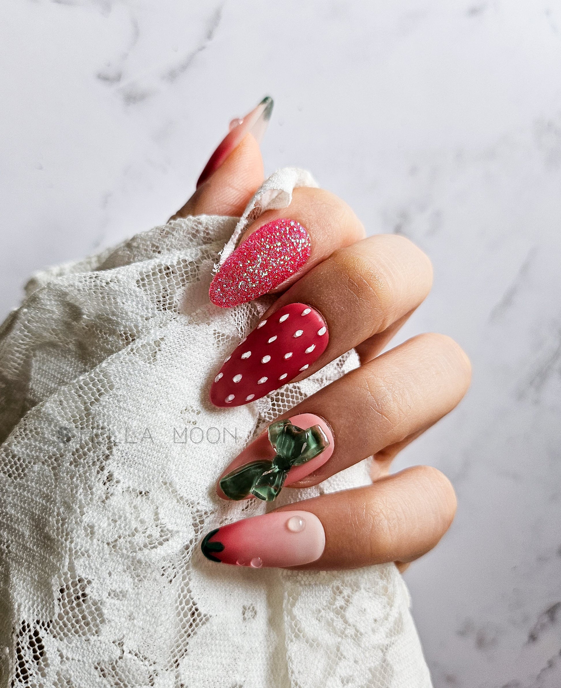 Deconstructed Strawberry Press-On Nails - The Stella Moon Shop