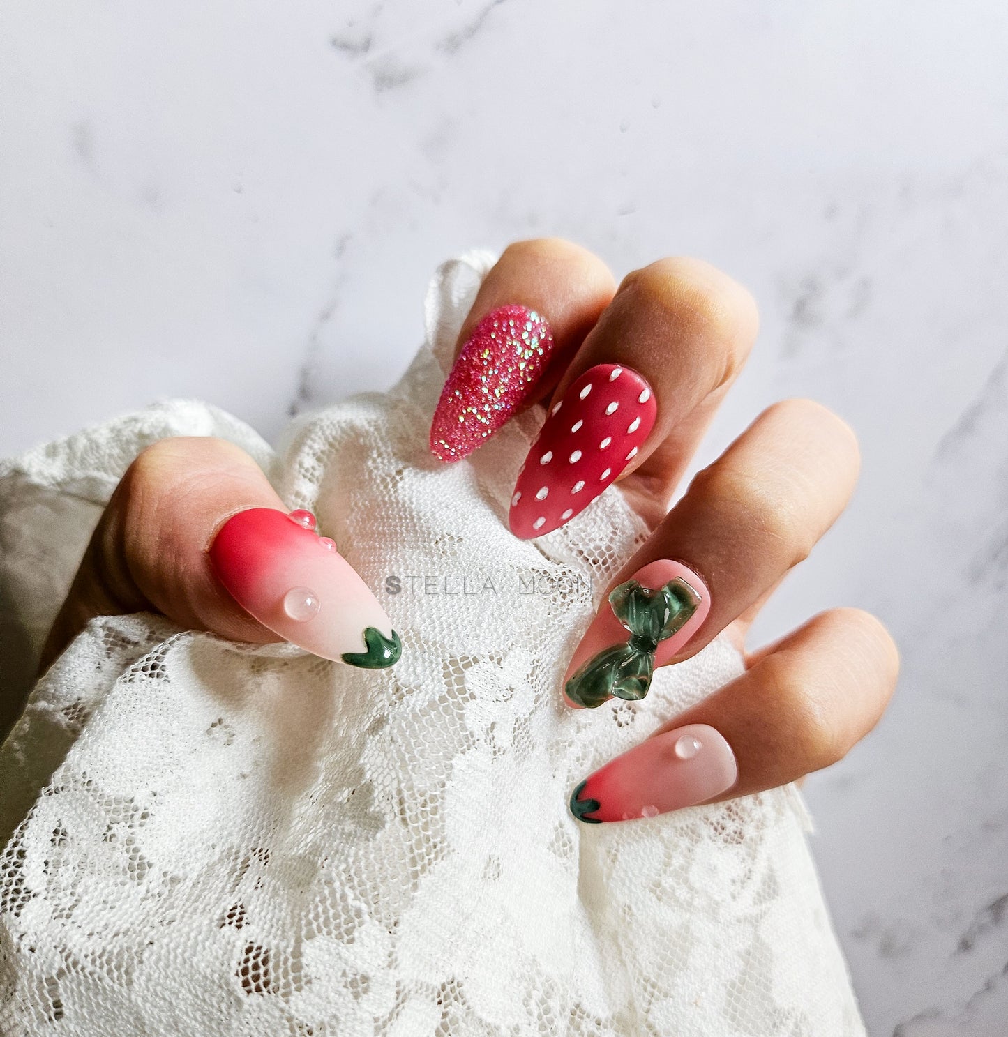 Deconstructed Strawberry Press-On Nails - The Stella Moon Shop