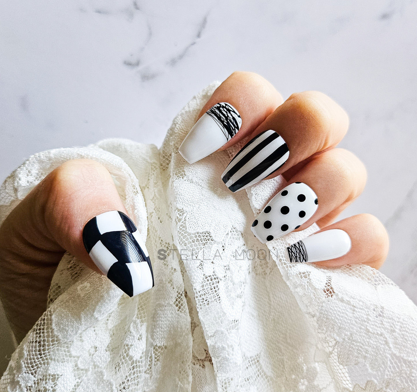 Monochrome Chic Press-On Nails