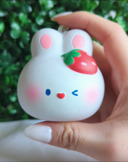 Soft Strawberry Bunny Squish Keychain