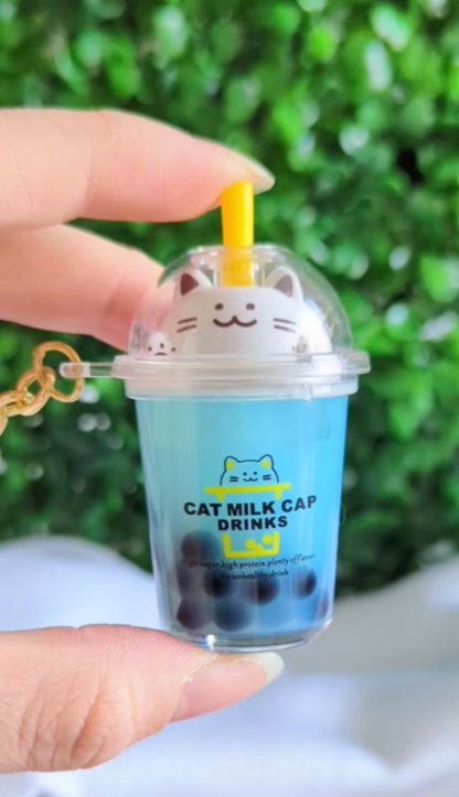 Boba Cat Liquid Keychain