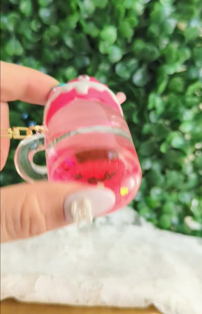 Pink Strawberry Bear Liquid Keychain