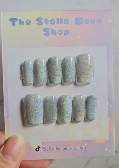 Silver Stardust Press-On Nails